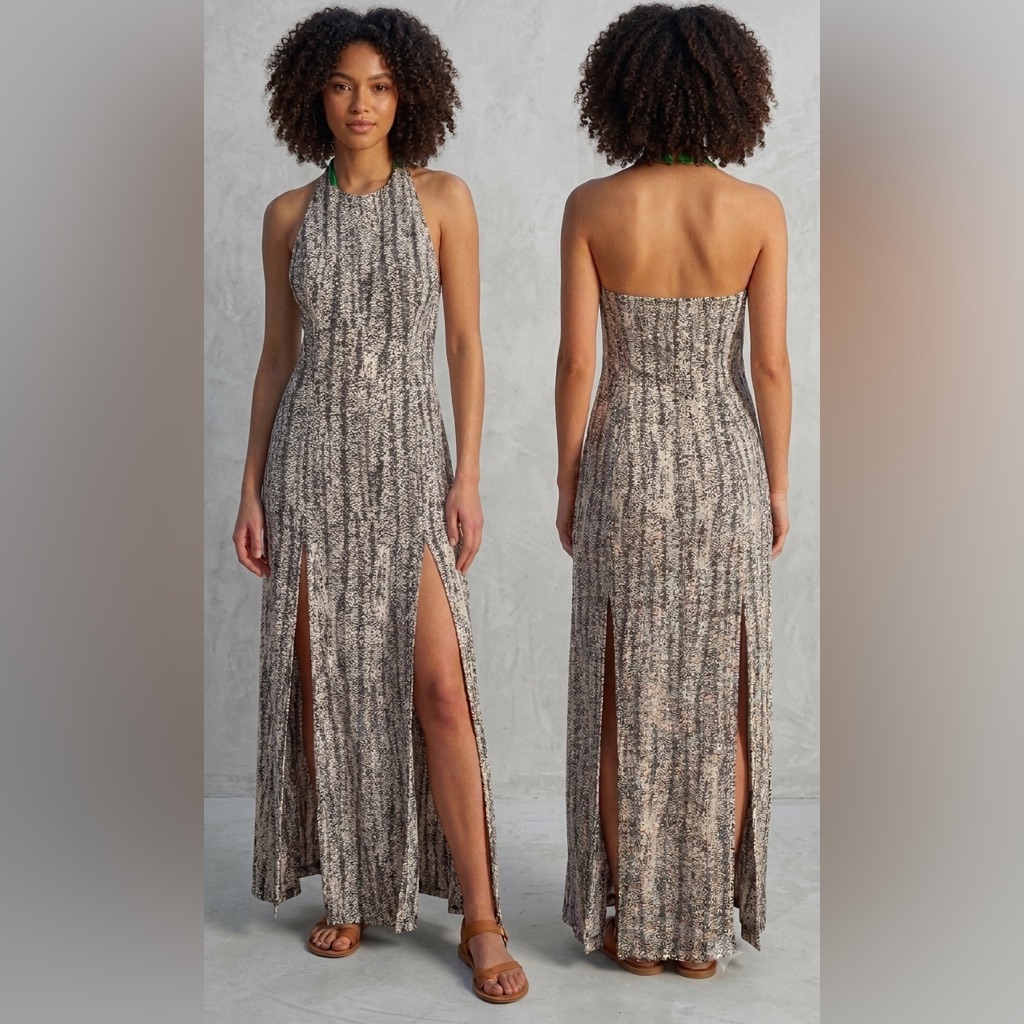 Sachin + Babi Snake Print Halter Neck Open Back Maxi Dress, Size 2